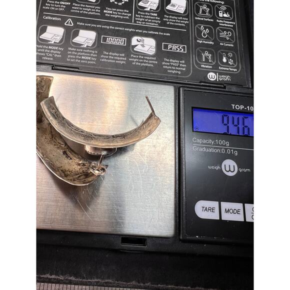 Vintage Sterling Silver Hematite Wide Band Post Earrings Southwestern Handmade - Picture 13 of 13